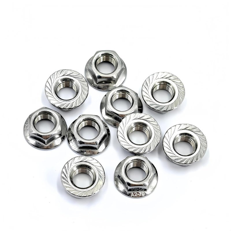 heyday M10x1.25 Serrated Flange Hex Lock Nuts 10 Pcs 304 Stainless Steel 18-8, Full Thread, Hex Drive, Bright Finish - Image 5